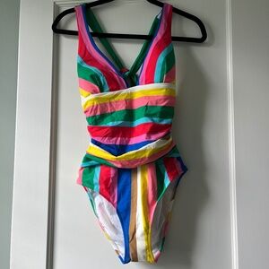 NWT Boden size 6 Mykonos Deep V Swim Suit Bright Rainbow